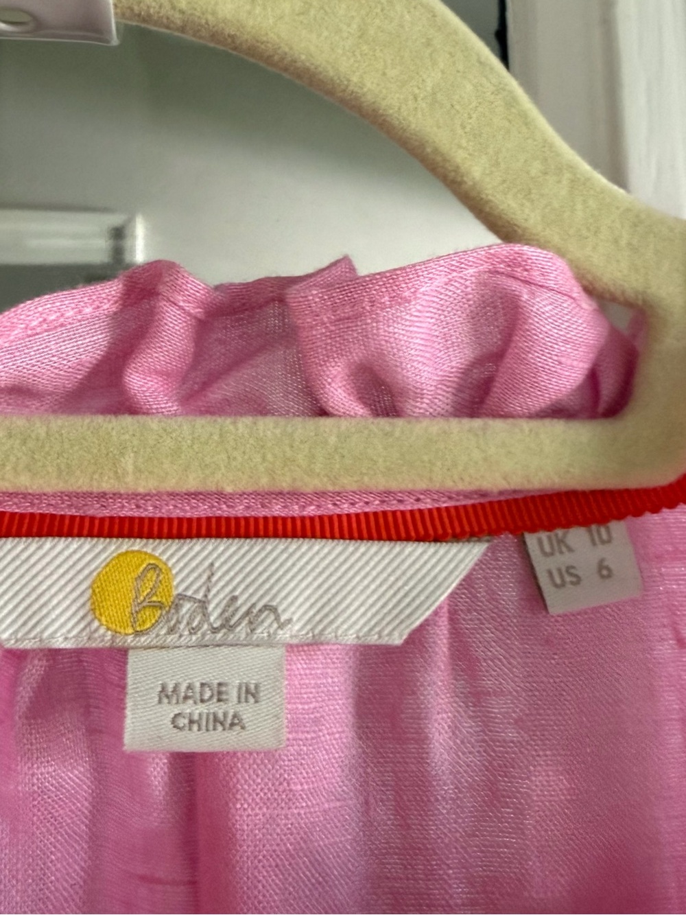 Boden Pink Ruffled Collar Button-Front Top - Picture 4 of 9